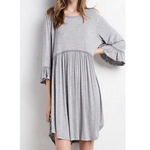 Slub Knit Babydoll Dress in Light Grey